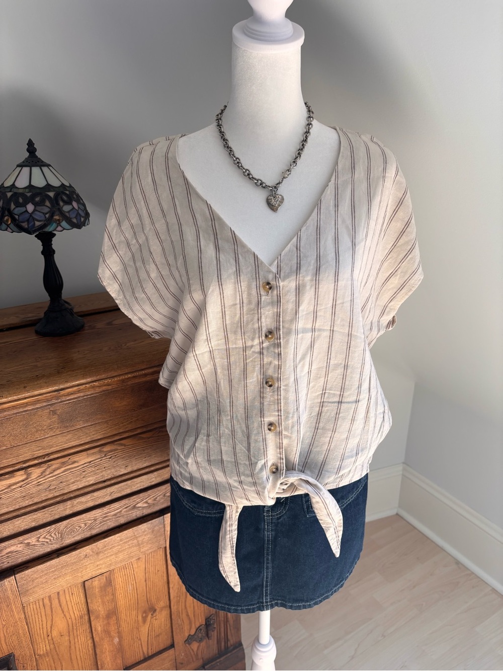 Tom Tailor Linen Blend Tie Front Top 🤍